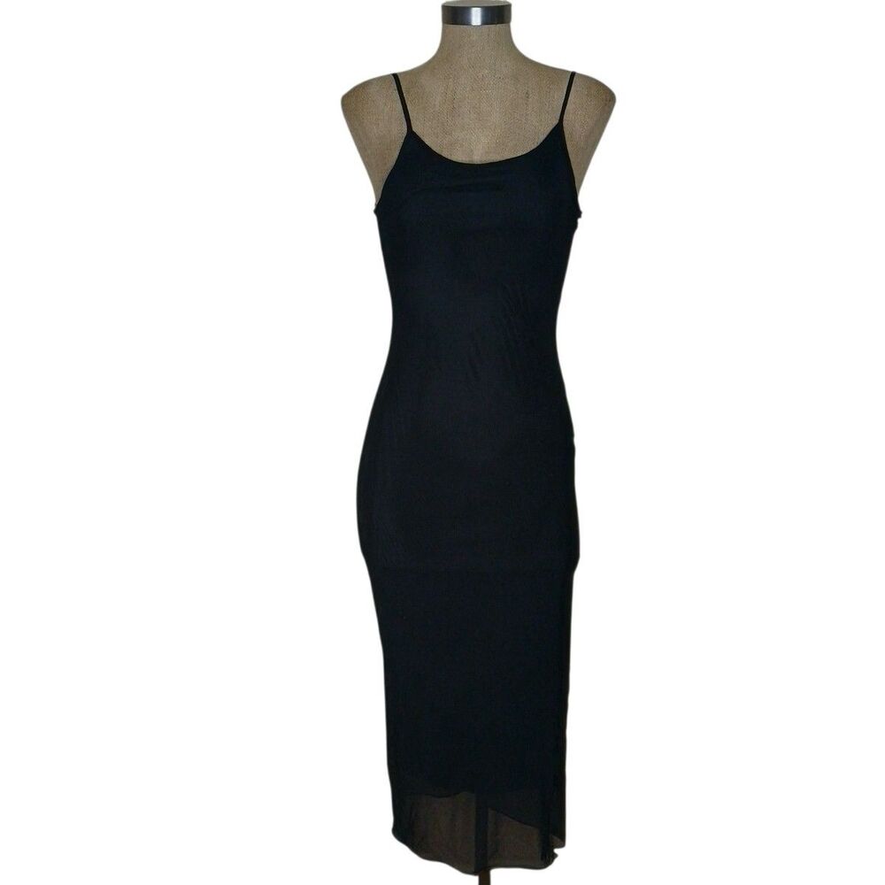 See You Monday Black Slip Dress Sz S Whimsigoth Coquette Bodycon Lined Y2K